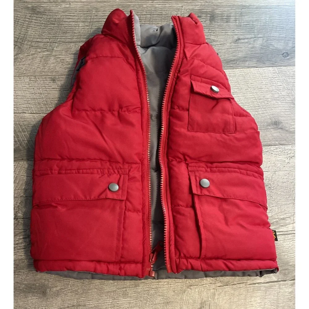 Alpha Industries‎ Puffer Vest Boys 3T Red Gray Reversible Pockets Snap Outerwear